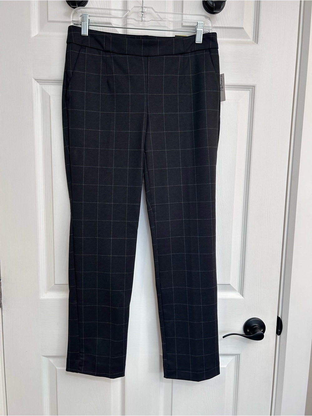 Navy and Light Blue Windowpane Petite Straight Leg Dress Pants